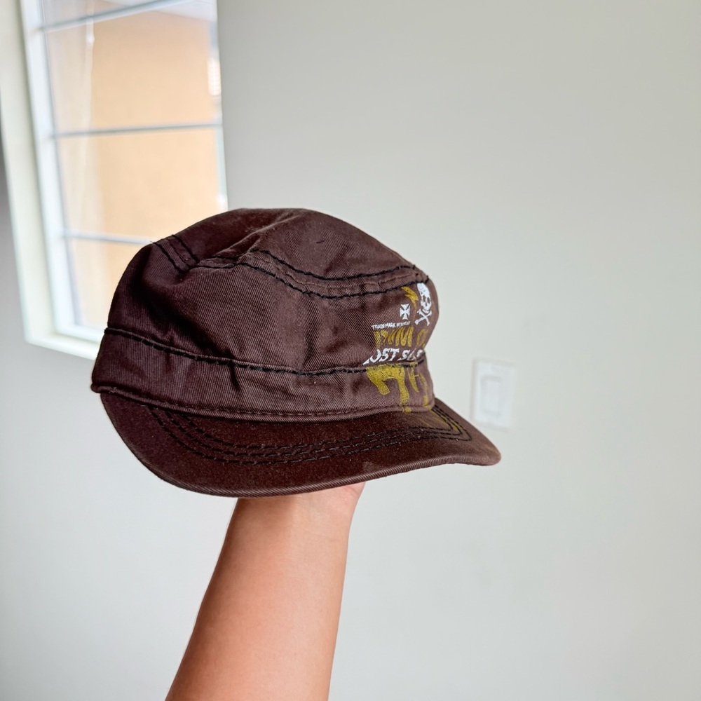 Affliction brown 00s Y2K military cadet hat